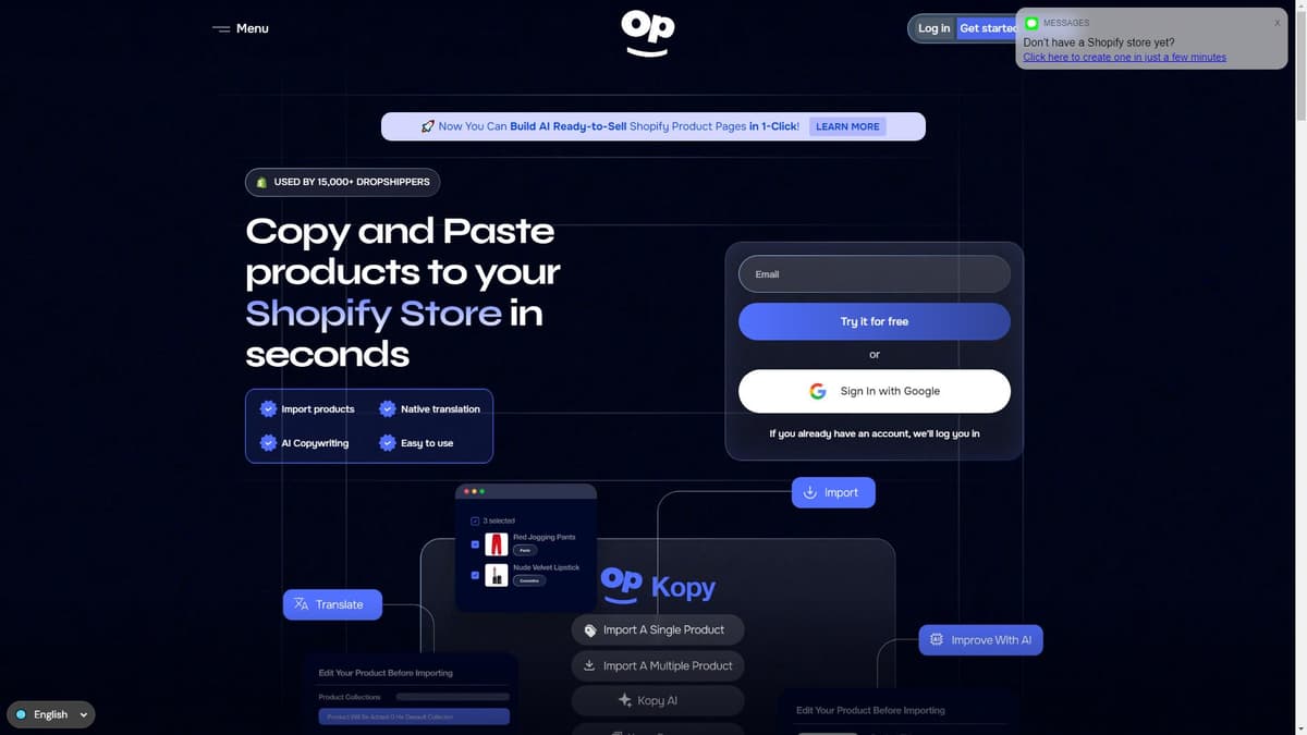 Kopy：Shopify 商品一键复制与 AI 优化 | 快速导入，提升销量