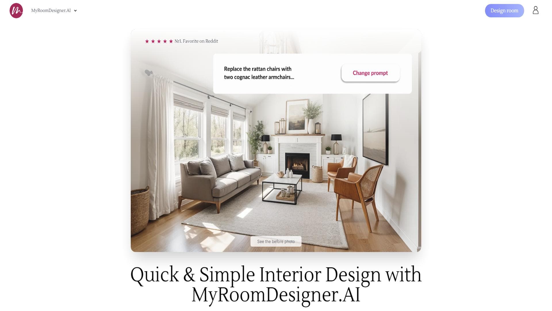 MyRoomDesigner.AI - 在线 AI 室内设计工具，快速生成房间方案