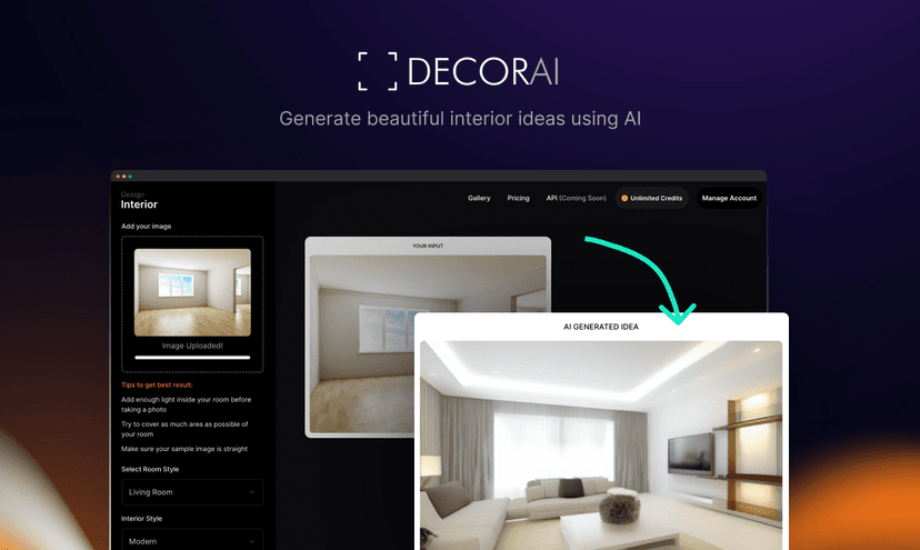 DecorAI - AI驱动的室内设计方案生成工具，快速高效、支持自定义