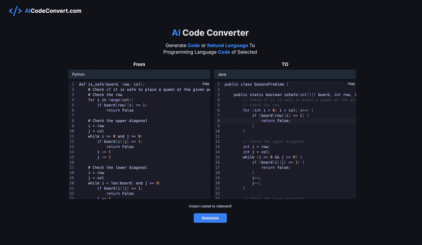 AI Code Converter - 免费多语言代码翻译与生成工具