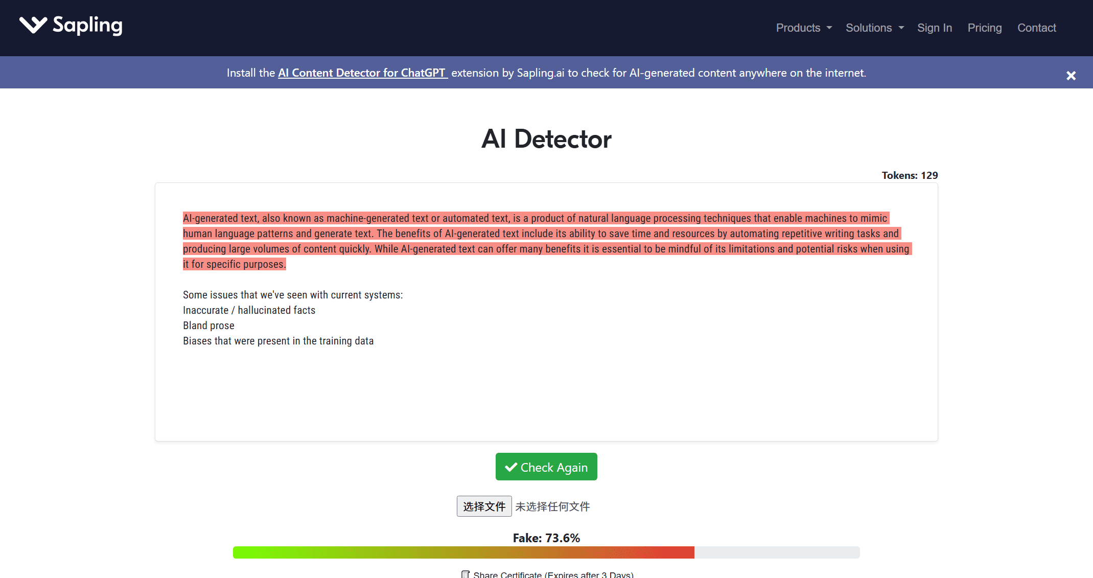 Sapling AI Detector