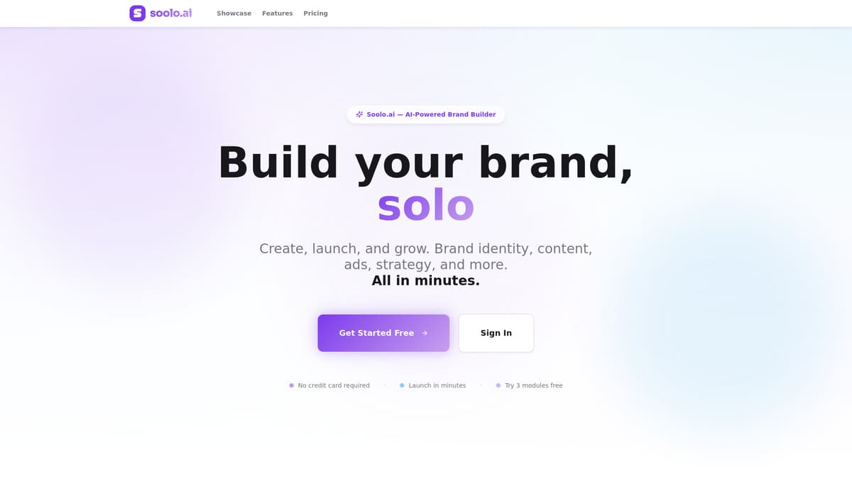 Soolo.ai: 个人创业者的一站式 AI 品牌生成器与营销平台