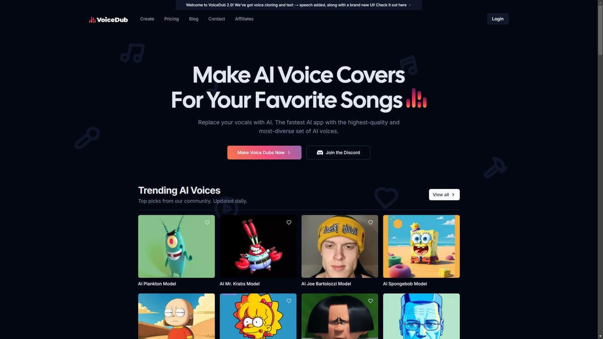 VoiceDub AI语音翻唱与文字转语音工具 - 在线生成高质量声音